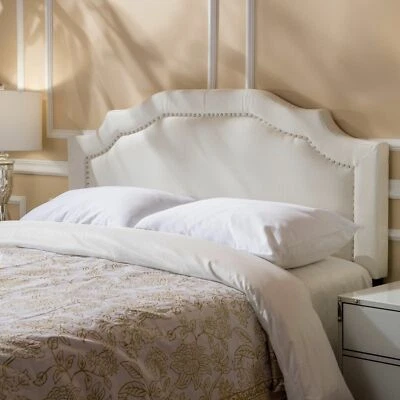 Contemporary Fabric Beveled Full/Queen Headboard, Ivory - Image 1 of 4