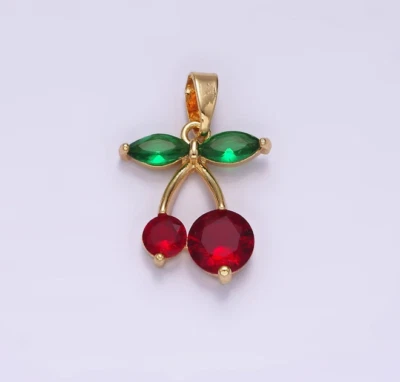 Fruit Shape Pendant 10k Solid Gold Red Rhodolite Emerald Gemstone Pendant - Image 1 of 4