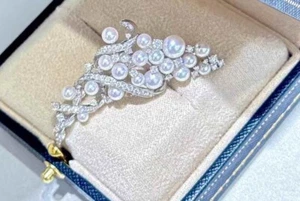 Selection Best 2-6mm Japanese Akoya pearl &1.32ct Diamond white gold Brooch - Picture 1 of 7