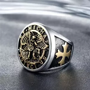 Herren Edelstahl katholischer Erzengel St. Saint Michael Ring Größe 7-15 - Bild 1 von 14