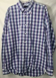 Lands End Mens Casual Dress Purple Plaid Button Down Shirt Size XL 17-17.5 - Picture 1 of 10