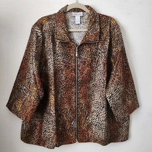 NIP/NEW Drapers & Damon's Animal Leopard Print Zippered Jacket 2X 100% Polyester - Picture 1 of 19