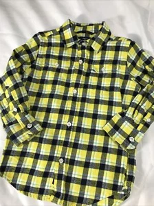 Gap Kids Boys Bright Yellow White Blue Plaid Cotton Button Down Shirt 4-5 Yr XS - Picture 1 of 8