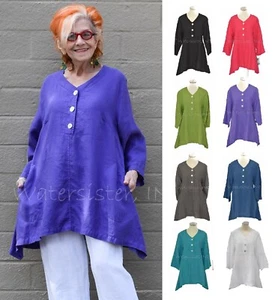 MOSAIC USA 2515 Lino 3 BOTONES HENLEY 2 BOLSILLOS Túnica Cortina Top S M L XL COLORES - Imagen 1 de 13