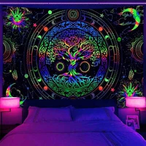 Tree of Life Blacklight Wall Art Poster Tapestry Wall Hanging Large UV Reactive - Picture 1 of 6