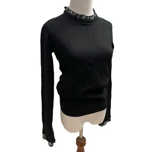 Vila Milano Damen Gr. S Wollmischung Pullover Pulli mit transparentem Besatz Schwarz Neu mit Etikett - Bild 1 von 10