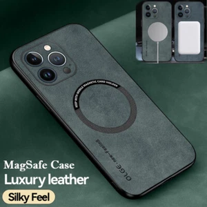 For iPhone 16 15 Pro Max 14 13 12 Pro Magsafe Case Leather Magnetic Phone Cover - Picture 1 of 17