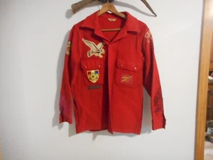 Vintage Boy Scout Official Jacket Red Wool Shirt Jacket Button Front Pockets - Picture 1 of 8
