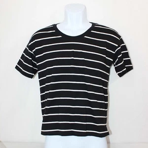 TopShop Womens Tie Back Stretch Short Sleeve Casual Top Size 2 Shirt Black White - Picture 1 of 8