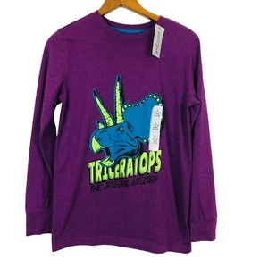 New Cat & Jack Boys Triceratops T-Shirt Sz Large (12-14) Purple Long Sleeve - Picture 1 of 5