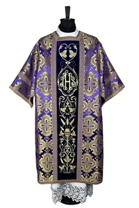 Roman Dalmatic, open sides,  brocade/velvet, embroidery - Picture 1 of 6