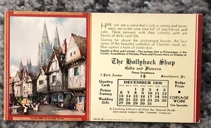 Vintage Calendar Blotter December 1936 Hollyhock Shop Advertising Promo NOS - Imagen 1 de 4