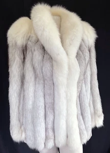 Arctic & Norwegian FOX Fur Coat, Winter Wedding Bolero Jacket, Brown Ivory Blue - Picture 1 of 9