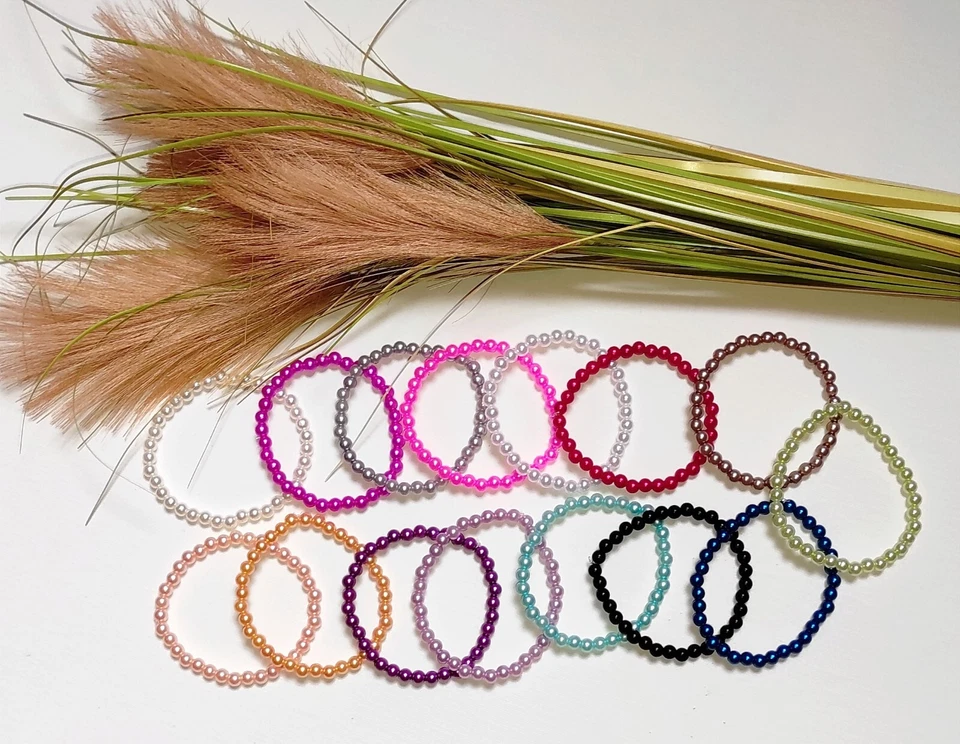  Kunstperlen Armband Ø 6 mm Perlenarmband versch. Varianten Schmuck Boho - Bild 1 von 1