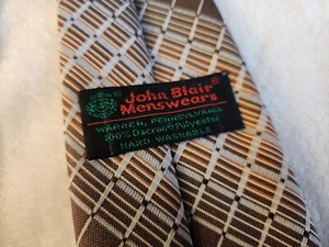 Vintage John Blair Menswear (Brown & Blue) Formal Dress Necktie - Polyester - Picture 1 of 5