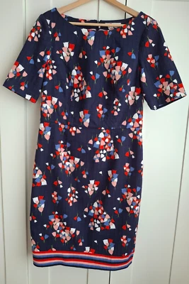 Boden Dress 98% Cotton Weave Fully Lined Floral With Striped Hem Size 14 R - Image 1 of 4
