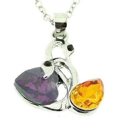 Collana cuore cigno Donna Pietre viola e arancione Ragazza Punti Luce L.6172 - Immagine 1 di 4