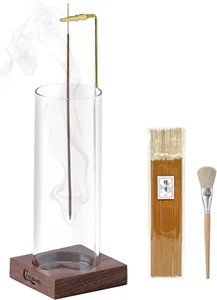 Wooden Incense Holder with Glass Ash Catcher & 20 Sticks for Meditation Decor - Picture 1 of 12