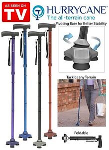 HurryCane Freedom All-Terrain Pivoting Base Folding Walking Cane 4 Colors NEW 