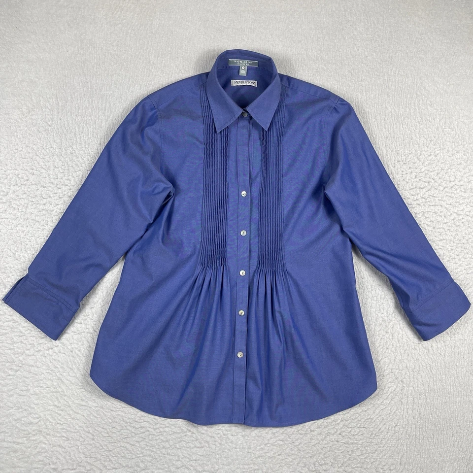 Pendleton Shirt Womens Size 6 Blue Cotton Non Iron Shaped Fit Career Workwear - Image 1 of 4