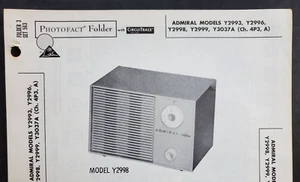 ADMIRAL MODELS Y2993, Y2996, Y2998, Y2999, & Y3037A RADIO PHOTOFACT - Picture 1 of 1