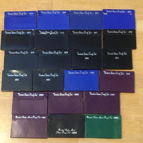US Mint Proof Set Coins from 1969 to 1995 - Lot of 22 Sets-years in description Cover