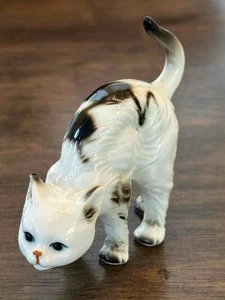 Vintage Katzenfigur Pferdehaar Raku Keramik 3,5" hoch weiß & schwarz - Bild 1 von 11