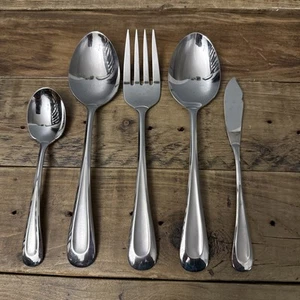 Oneida Sand Dune Glossy Stainless Steel Hostess Set Of 5 Spoon Fork Flatware USA - Picture 1 of 4