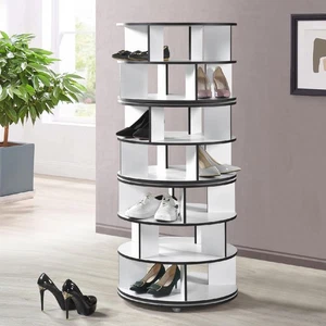 Kings Brand Furniture - 7-Tier Rotating Revolving Lazy Susan Shoe Rack, White - Picture 1 of 6
