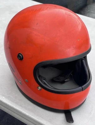 Casco completo vintage Bell Star naranja cara moto carreras talla 7 y 3/8 1976 Foto 1 de 4