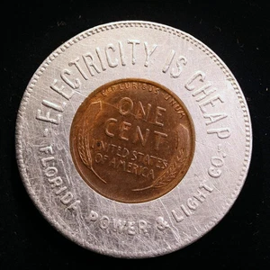 SCHÖNER ummantelter 1939-p Lincoln Cent - Florida Power & Light Co., Tampa, Florida - Bild 1 von 2