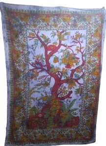 Boho Azul Bordeado Árbol de la Vida Colgante de Pared o Mantel con Animales 59x81"" - Imagen 1 de 2