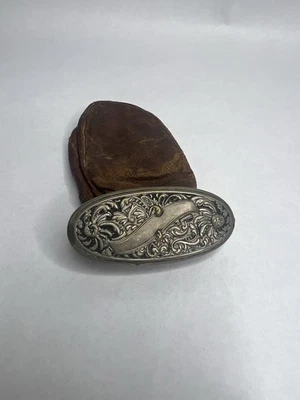 Antigua bolsa de cuero vintage monedero tapa plateada cierre superior tabaco años 1800 Foto 1 de 4