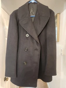 US NAVY Sz 36R Vintage 100% Wool Pea Coat Blue Tan Coudroy Pockets  - Picture 1 of 8