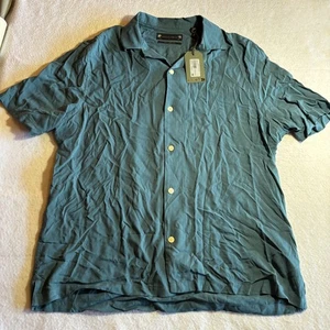 ALLSAINTS Venice SS Shirt Relaxed Fit Jade Blue Viscose Mens Size L - Picture 1 of 9