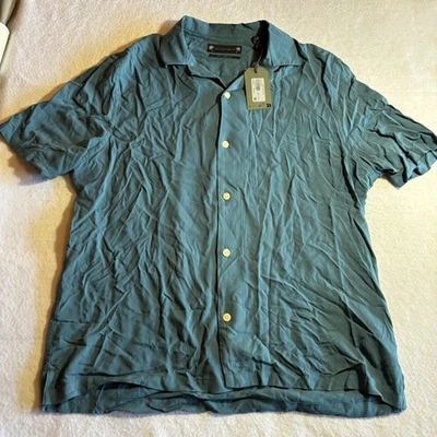 ALLSAINTS Venice SS Shirt Relaxed Fit Jade Blue Viscose Mens Size L - Image 1 of 4