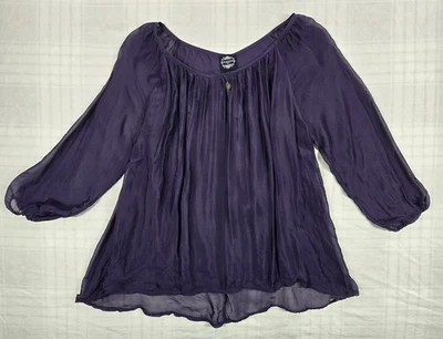 Blusa de seda Le Marais Paris para mujer mangas abullonadas transparentes púrpura romántico oscuro M Foto 1 de 4