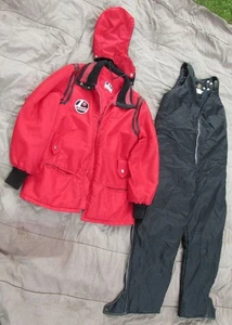 VTG BRIGHT RED ORIG RUPP SNOWMOBILE WINTER COAT W ORIG PATCHES & BLK BIBS - Picture 1 of 19