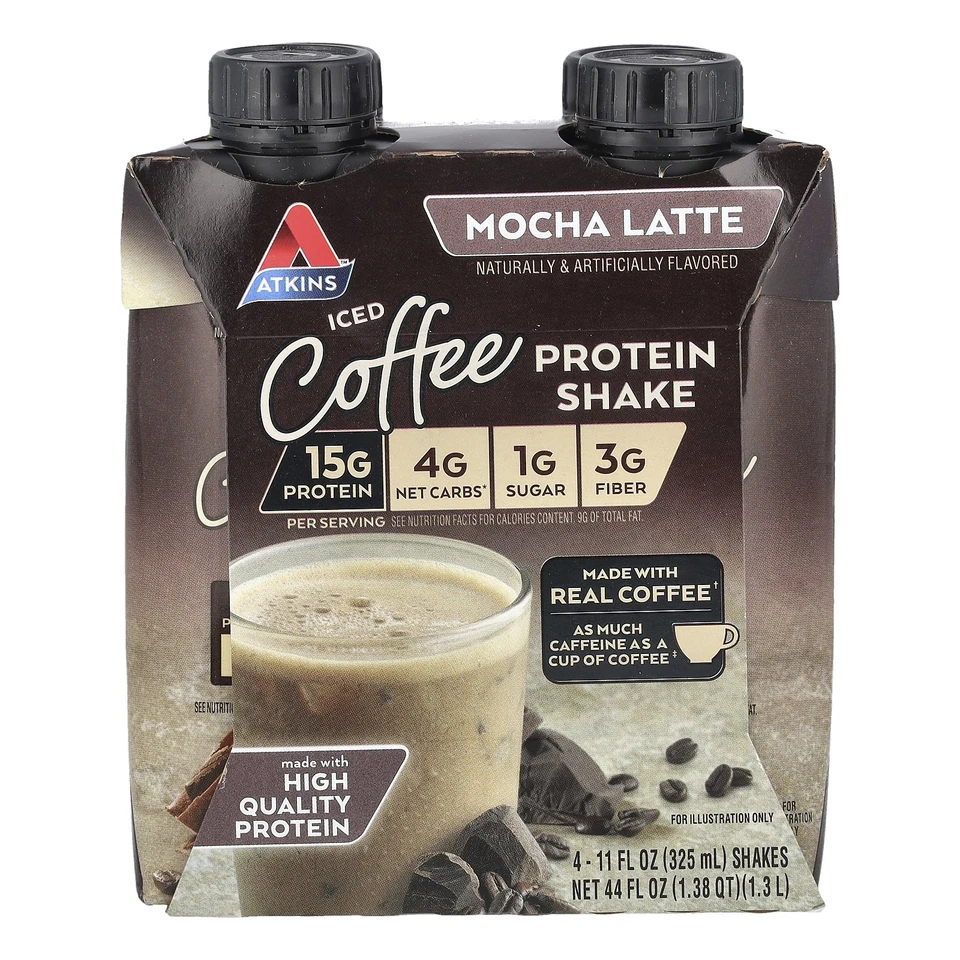 Batido de proteína de café helado, moca latte, 4 batidos, 11 fl oz (325 ml) cada uno Foto 1 de 3