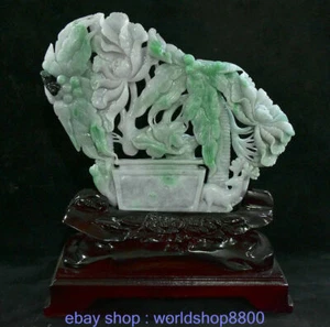 12" China natürliche Smaragdjadeit Jade Fengshui Baum Blume Hirsch Statue - Bild 1 von 9