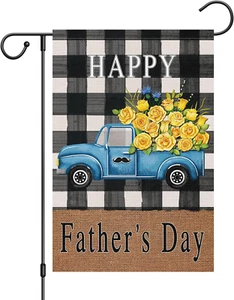 Happy Father'S Day Garden Flag 12X18 Double Sided, Burlap Rose Flower Truck Gard - Picture 1 of 6