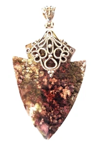 22" Moss Agate Arrowhead Necklace Custom made Sterling Silver Bail and Chain #94 - Picture 1 of 3