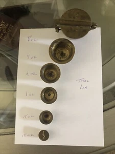Antiq Brass Apoth Miners Nest Assem Cups Weights 8,4,2,1,.5,.5 Total=1 lb (G26b) - Picture 1 of 2
