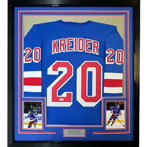 Framed Autographed/Signed Chris Kreider 35x39 New York Blue Jersey Beckett COA - Picture 1 of 2