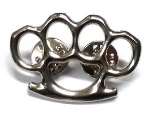 SILVER KNUCKLES Vest / Hat Pin 1.5" x 1" Biker ZINC w/ Silver Plating - Picture 1 of 2