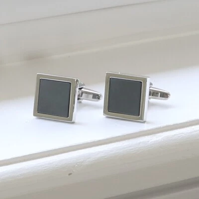 Gemelos de plata de ley 925 con piedras preciosas de hematita para regalo especial del día del padre Foto 1 de 4