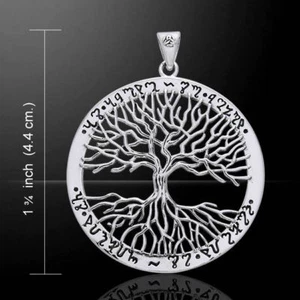 TREE of LIFE pendant 925 STERLING SILVER 3.7cm *THEBAN SCRIPT*  PAGAN WICCA  - Picture 1 of 7