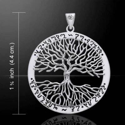 TREE of LIFE pendant 925 STERLING SILVER 3.7cm *THEBAN SCRIPT*  PAGAN WICCA  - Image 1 of 4