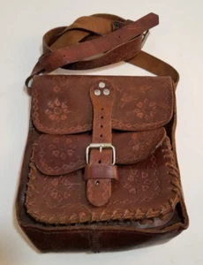 Monedero Hippie Boho de cuero pesado con 2 bolsillos con correa para el hombro vintage - Imagen 1 de 4