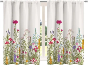 Kitchen Floral Window Curtains Set - Farmhouse Flowers Short Tier for Small Wind - Picture 1 of 7